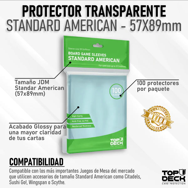 Protectores Juego de Mesa TOP DECK Standard American 57x89mm (100u)